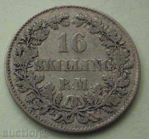Denmark 16 skiling 1857 silver-rare