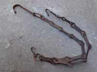 Old forged chain for hearth, wrought iron, hook, crown