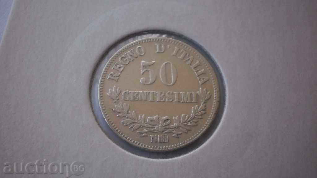 Италия 50 Чентесими 1863 N BN Рядка Монета