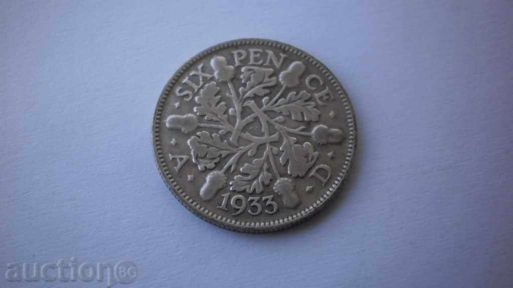 Anglia 6 Pence 1933 Rare monede