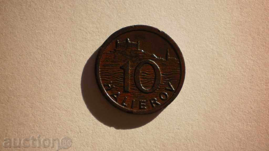 Словенска Република 10 Халера 1939 Рядка Монета