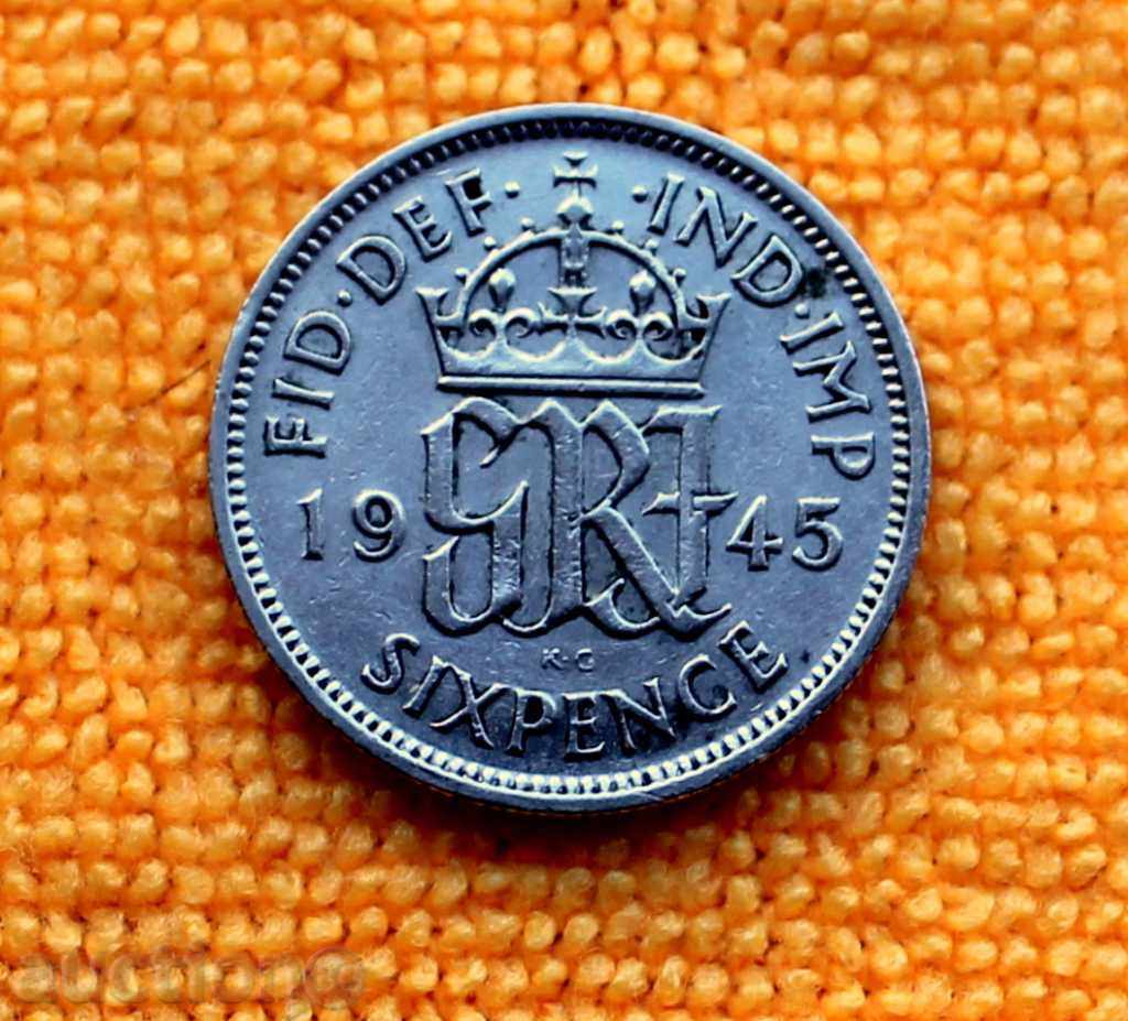 1945- έξι πένες -Jorge VI Ηνωμένο Βασίλειο, ασημένιο