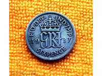 1937 г-6 пенса (six pence)-Джордж VI  Великобритания, сребро