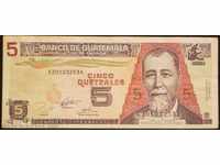 Bancnota Guatemalla 5 Kuetzal 1995 HF de bancnote rare