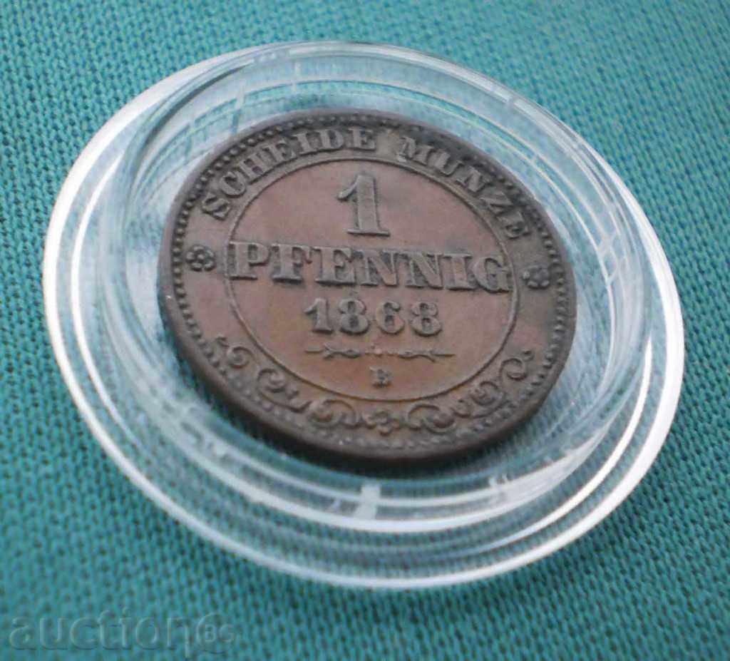 Saxonia - Germania 1 Pfennig 1868 de monede rare