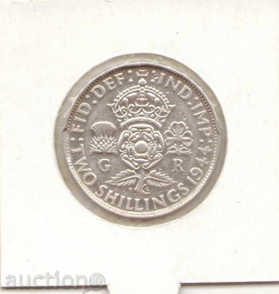 - United Kingdom-2 Shillings-1944-KM# 835-George VI-silver