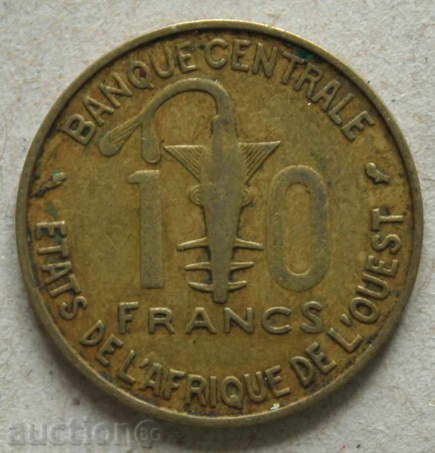 10 franci 1973 Statele din Africa de Vest