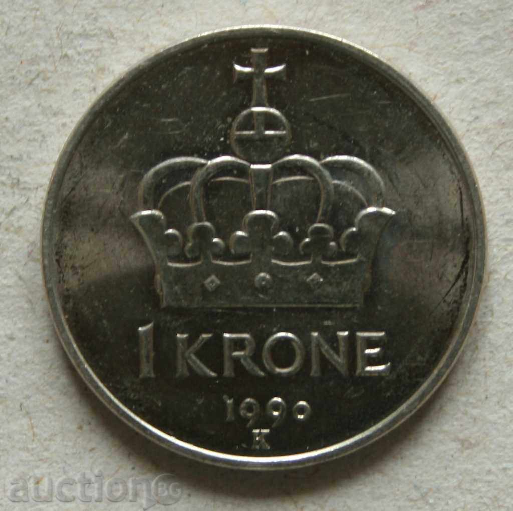 1 krone 1990 Norway excellent