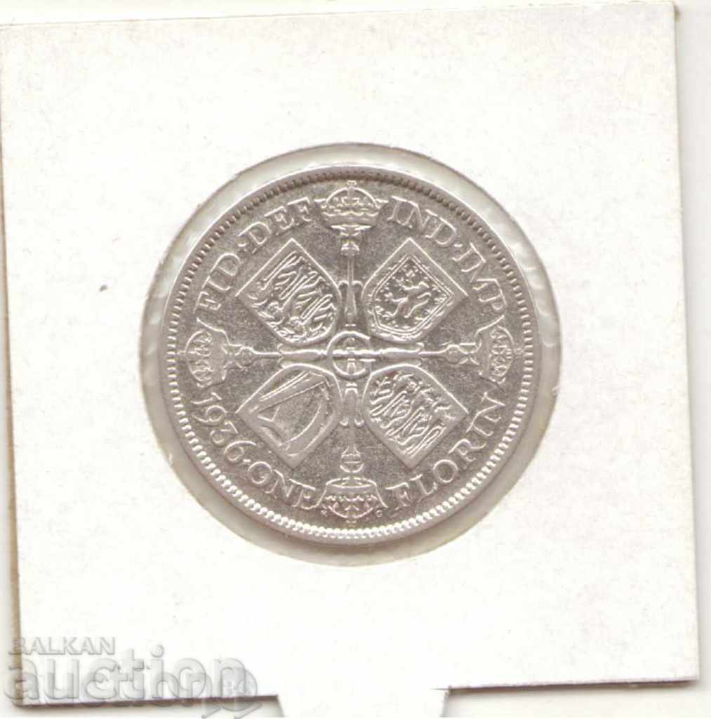 United Kingdom-1 Florin-1936-KM # 834-George V-silver ++