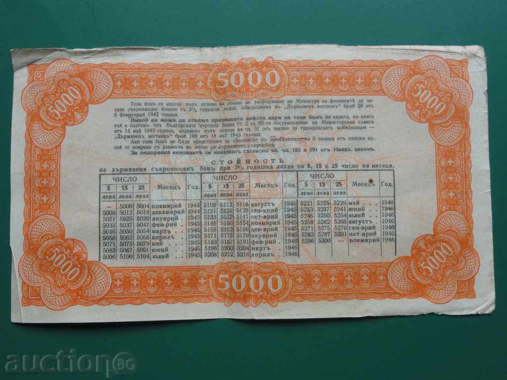 Bulgaria 1944 - State Treasury Bond 5,000 BGN with price € 50.00 | 97.79 BGN Bulgaria 1944 - State Treasury Bond 5,000 BGN with price € 50.00 | 97.79 BGN