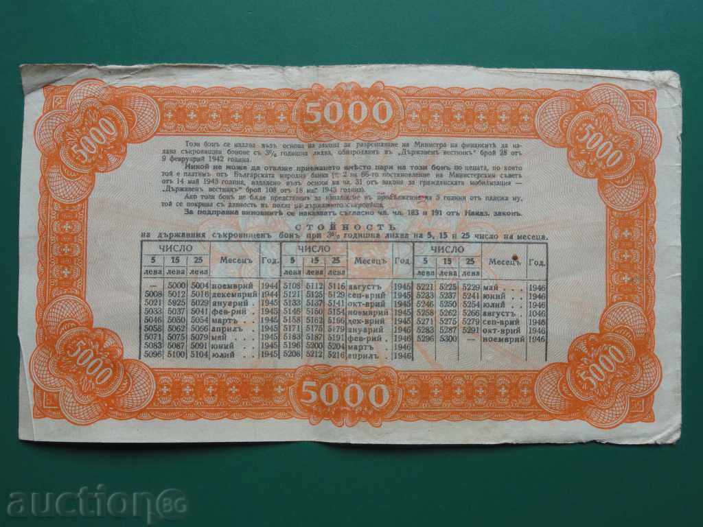 Delivery of Bulgaria 1944 - State Treasury Bond 5,000 BGN Delivery of Bulgaria 1944 - State Treasury Bond 5,000 BGN