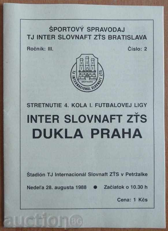 Program de fotbal Inter (Bratislava) - Dukla, 1988
