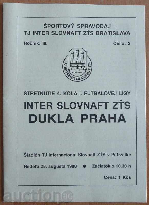 Футболна програма Интер(Братислава) - Дукла, 1988