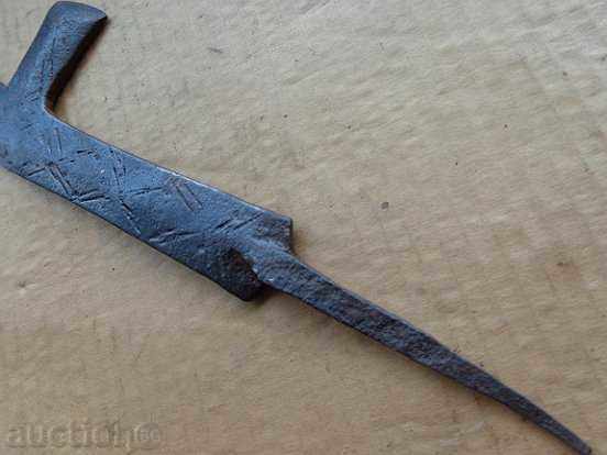 An old hand-forged hammer with primitive engravings, wrought iron - 6