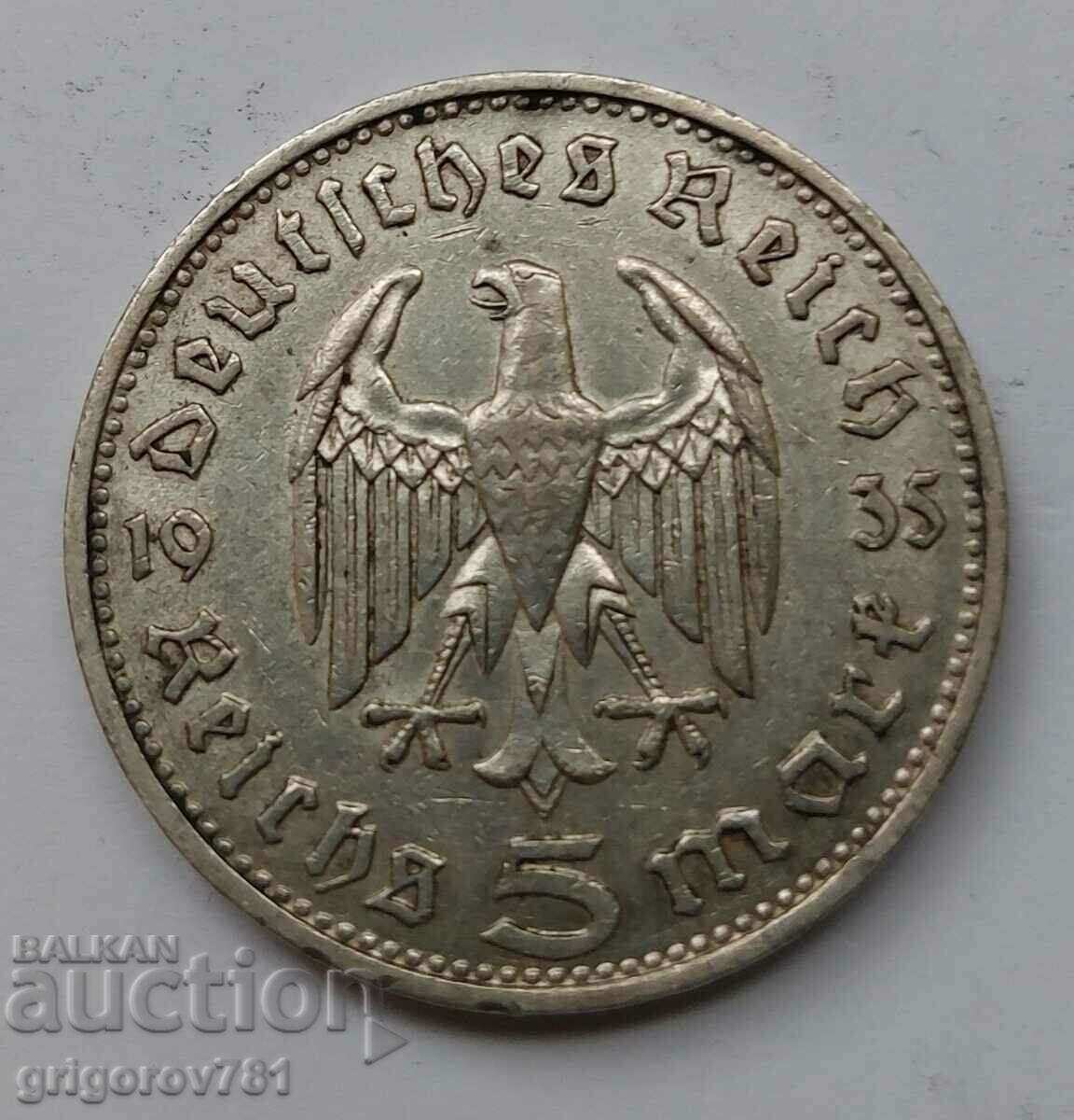 5 Mark Silver Germany 1935 D III Reich Silver Coin #84
