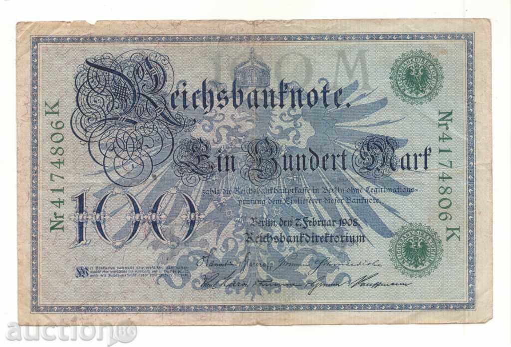 Germany-100 Mark-1908-P-34-Paper with price 6.90 BGN | € 3.53