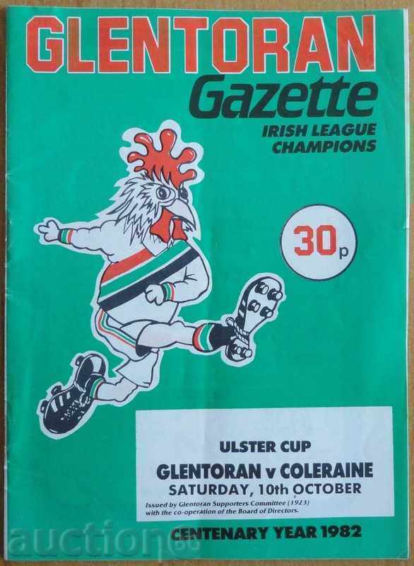 Πρόγραμμα ποδοσφαίρου Glentoran v Coleraine, Ulster Cup 1982