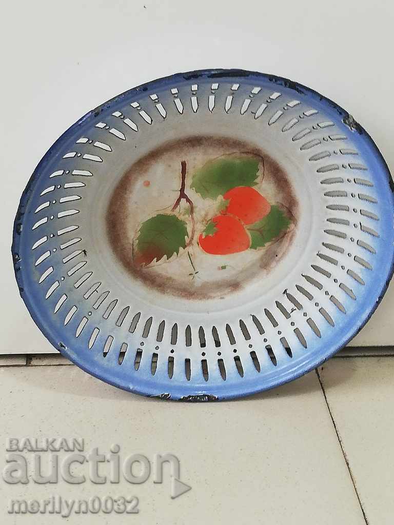 Old pan with enamel, fruit, enameled container - 5