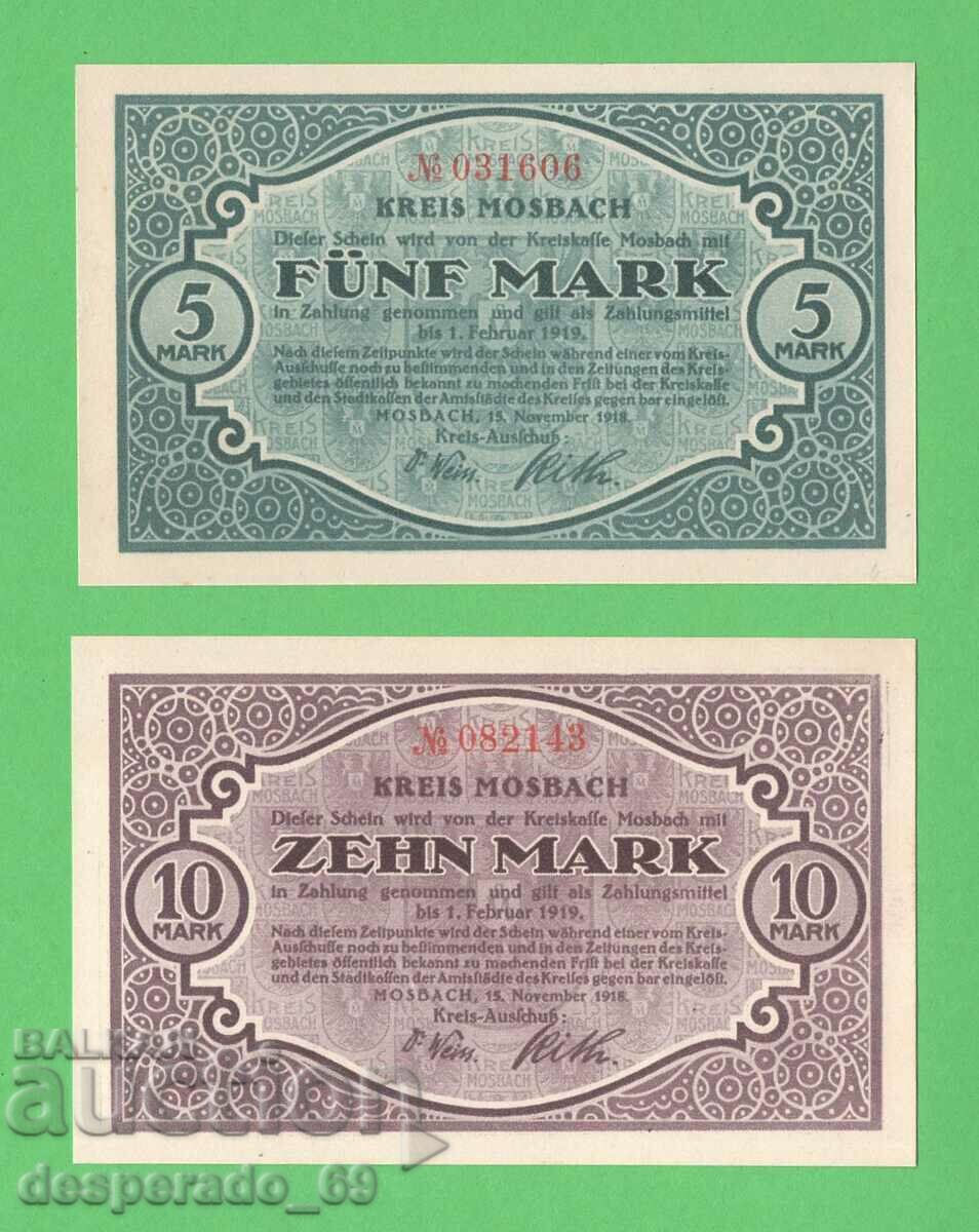 (¯`'•.¸ГЕРМАНИЯ (Mosbach) 5+10 марки 1918  UNC¸.•'´¯)