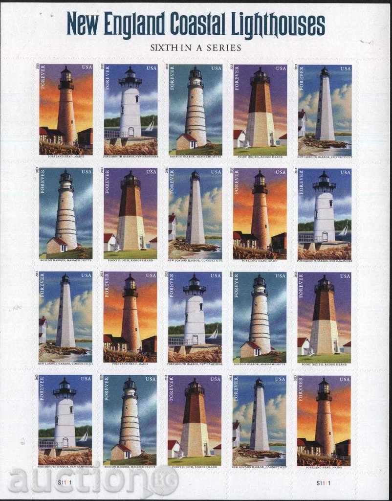 Чисти марки в малък лист Морски фарове 2013 от САЩ