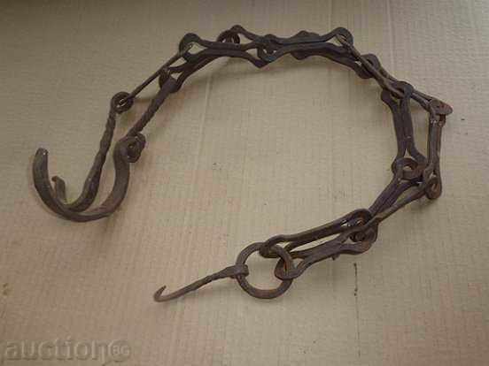 Auction Old forged chain with hook, hearth for hearth Auction Old forged chain with hook, hearth for hearth