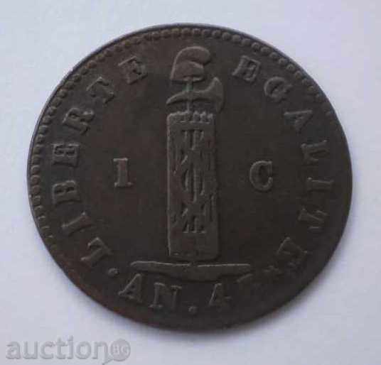 Хаити 1 Центим 1846 Доста Рядка Монета