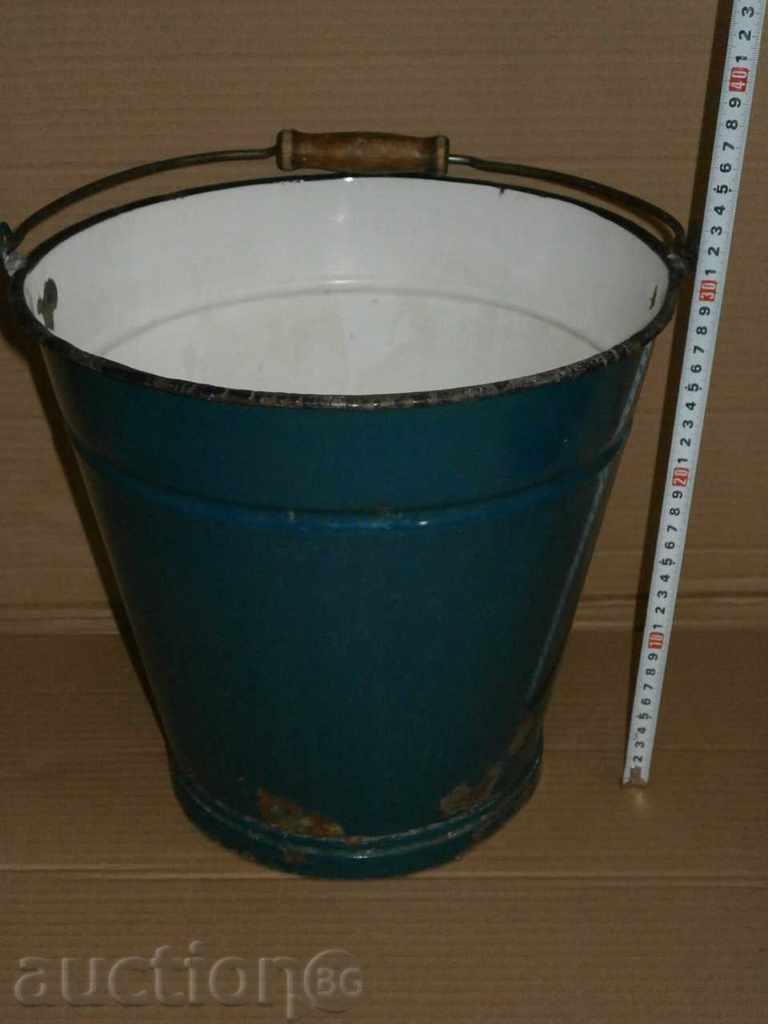 a larger, old enameled bucket with price 35.00 BGN | € 17.90 a larger, old enameled bucket with price 35.00 BGN | € 17.90