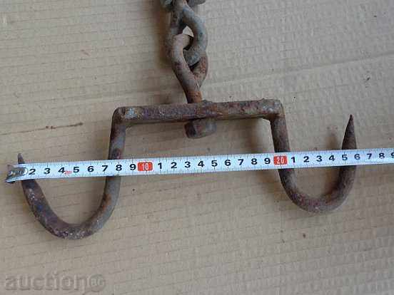 Auction  Old forged hook with roller, crane, anchor