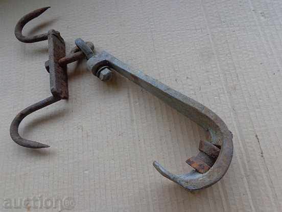 Old forged hook with roller, crane, anchor - 6