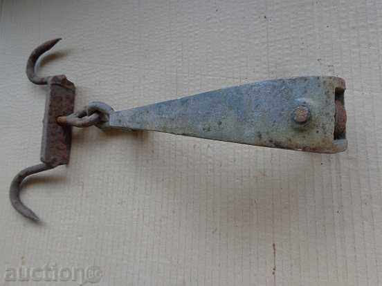 Old forged hook with roller, crane, anchor - 7