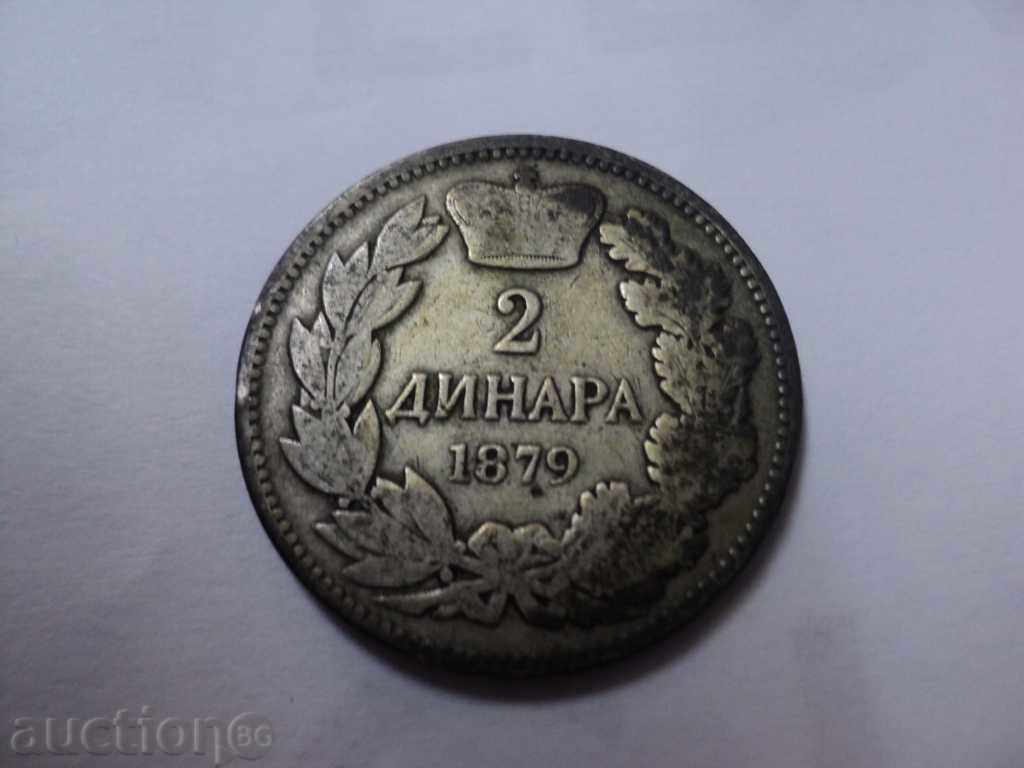 2 dinars 1879-SERBIA, SIBER.