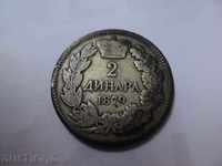2 dinars 1879-SERBIA, SIBER.