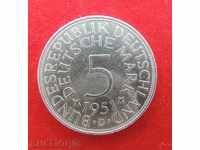5 марки 1951 D Германия сребро
