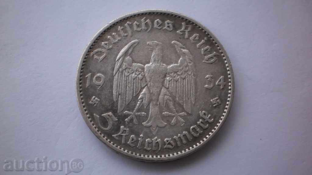 Germania III Reich 5 Timbre 1934 este o monedă rară cu preț € 20.45 | 40.00 BGN
