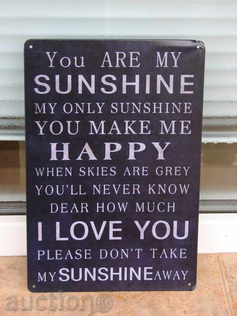 Метална табела надпис послание любов щастие