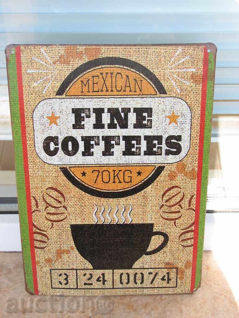 Метална табела кафе зърна аромат захар капучино Мексико чува