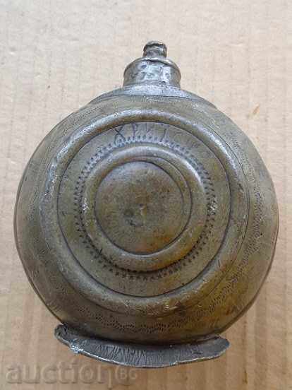 Old tin pavour, flask, 19th century witch