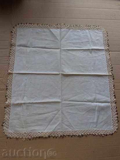 Стара тъкана кърпа коприна с дантела на една кука, мильо