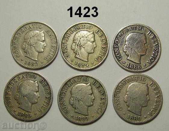 Switzerland 6 x 5 rape 1880 1882 1883 1884 1885 1888 with price 15.00 BGN | € 7.67 Switzerland 6 x 5 rape 1880 1882 1883 1884 1885 1888 with price 15.00 BGN | € 7.67