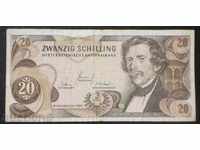 Banknote Austria 20 Shilling 1967 VF + Rare Banknote