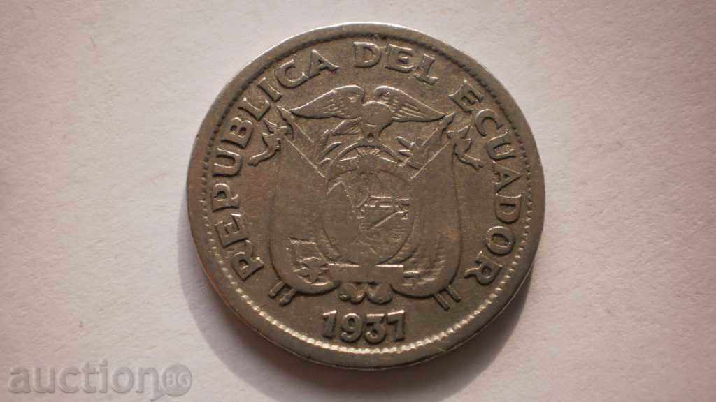 Еквадор Сребърен 1 Сукре 1937 Рядка Монета