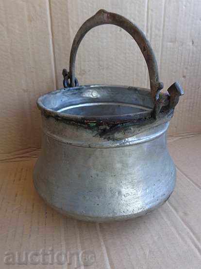 Old tinned kettle, pit, copper, kettle, blue, kettle