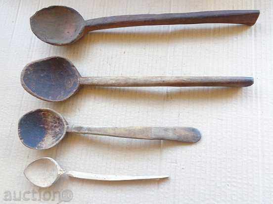 Lot of old spoons of wood, wooden, primitive - 7 Lot of old spoons of wood, wooden, primitive - 7