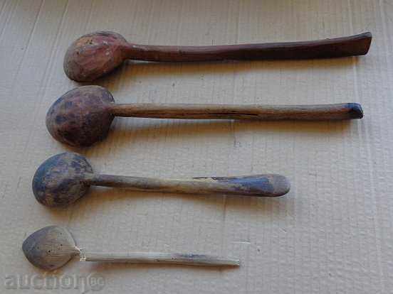 Lot of old spoons of wood, wooden, primitive