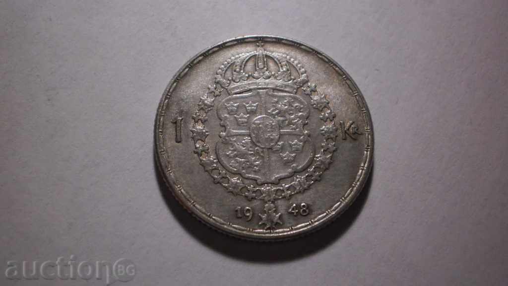 Silver Coin 1 Crown 1948 ST Sweden