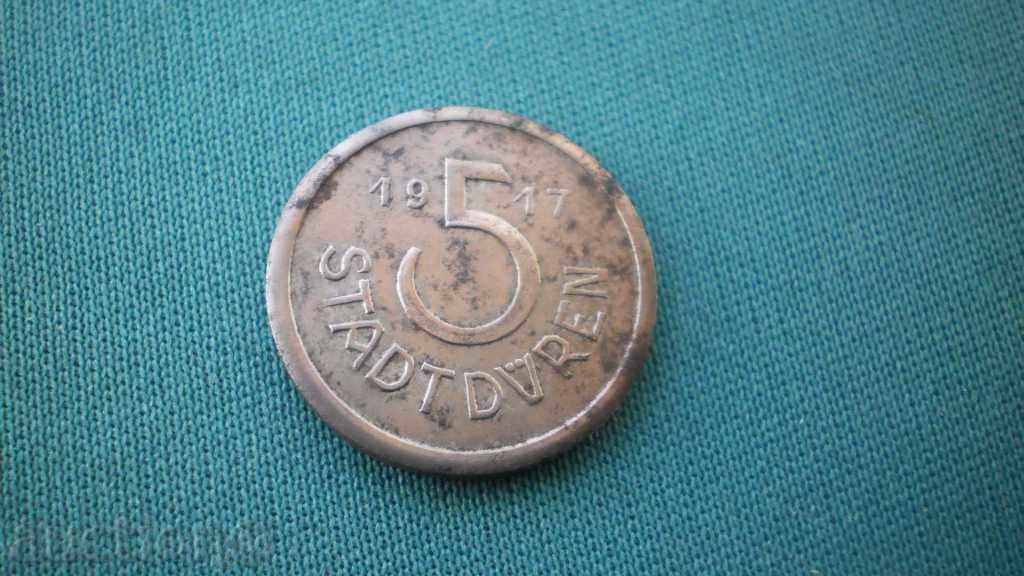 Duren- Germania 5 Pfennig 1917 Rare (k) cu preț € 5.11 | 9.99 BGN