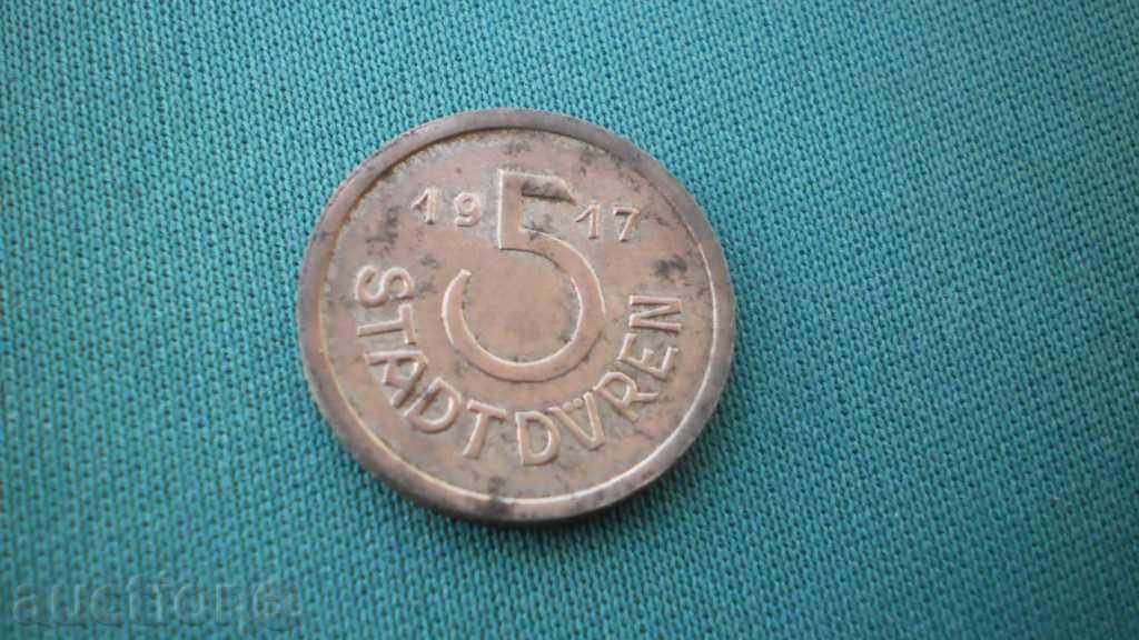 Duren- Germany 5 Pfennig 1917 Rare (k)