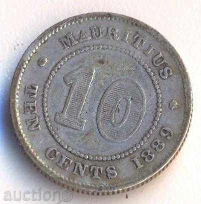 Мавриций 10 сентавос 1889 година, тираж 500 хиляди, сребърна