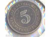 Straits setlements 5 cenți în 1910, argint