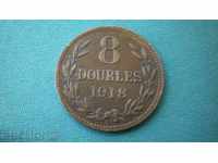 Guernsey 8 Double 1918 H Rare (k)